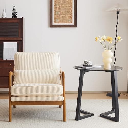 VINGLI Upgraded Premium Corduroy Accent Chair,Upholstered Arm Chair,Solid Wood Comfy Reading Chair with Lumbar Pillow, Mid Century Modern Chairs for Living Room,Bedroom,Guest Room,Beige thumbnail 9