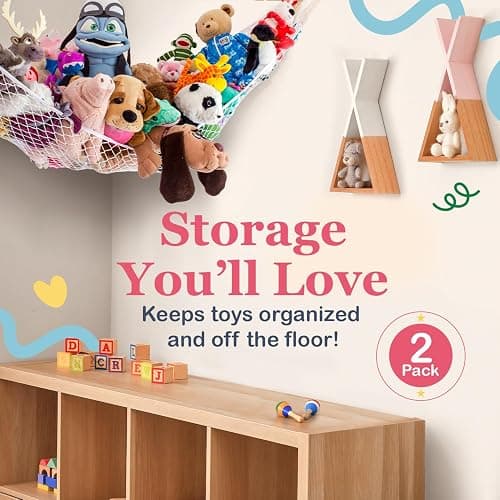 Lilly's Love Stuffed Animal Hammock, 2 Pack | Corner Hanging Organizer, Toy Storage, Stuffed Animal Storage | Easy to Hang Plushie Net w/Anchors & Hooks | Cute Room, Bedroom & Home Decor (White) thumbnail 2