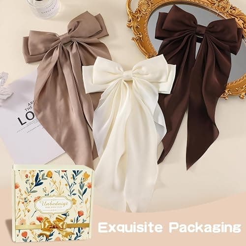 6 PCS Hair Bows for Women, Big Bow Hair Clips for Girls, Silky Satin Hair Bows Clips Oversized Long Tail, Large Hair Barrettes Cute Aesthetic Hair Accessories, Metal Bow Hair Clips Neutral Color thumbnail 5