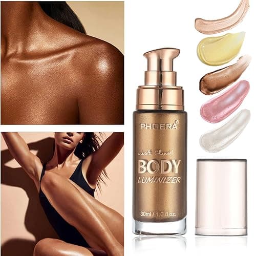 Body Shimmer Oil, Glistening Bronze Natural Glow Luminizer, Long Lasting Moisturizing Liquid Illuminator Highlighter Makeup for a Sun-Kissed Glow, Brush Include, 1oz, Medium thumbnail 2