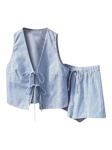 SweatyRocks Women's 2 Piece Matching Sets 2026 Fashion Tie Front Vest and Shorts Set Spring Going Out Vacation Outfits - Image 1