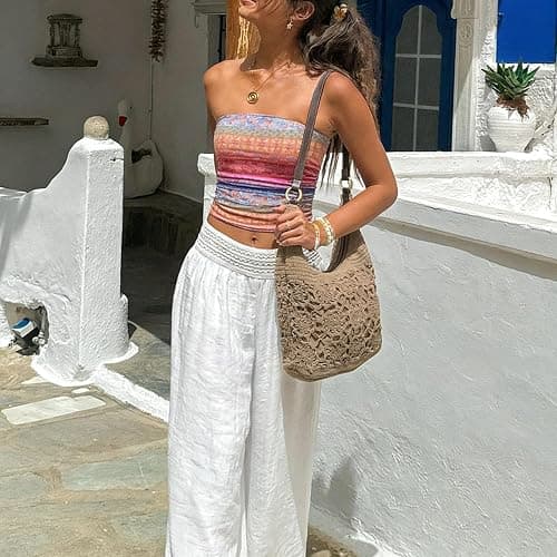 Women Y2K Tie Dye Tube Tops Summer Strapless Backless Floral Print Bandeau Crop Tops Cute Boho Cami Tops thumbnail 3