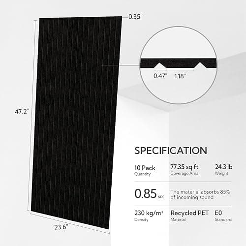 Olanglab Acoustic Wall Panels 10 Pack, 48 x 24 per Acoustic Panels Sound Absorbing, Decorative Sound Panels for Home Studio and Office, Black - Black thumbnail 2
