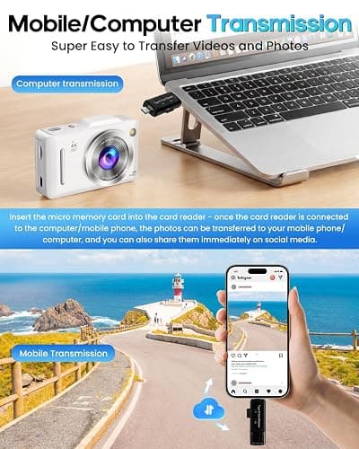 Digital Camera 4K Autofocus Vlogging Camera for Photography with 16X Zoom Anti Shake, 32GB Card, 48MP Compact Portable Point and Shoot Camera for Kids Boys Girls Teens Beginner（White） thumbnail 8