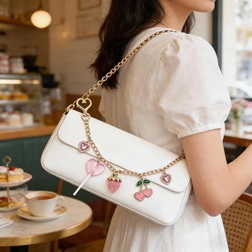 Disengor Bag Charms Chain for Handbags, Purse Tote Backpack Accessories | Pink Red Strawberry Cherry Heart Lollipop Charms, Purse Extender Chain Strap, Cute Keychain Pants Decor Gifts for Women thumbnail 5