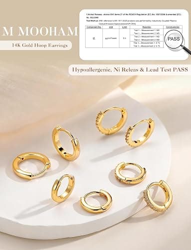 M MOOHAM Huggie Hoop Earrings for Women Teen Girls, 14K Gold Plated | Hypoallergenic Earring Set for Sensitive Ears, Small Huggie Hoops, Dainty Earrings Stack, Trendy Jewelry Gifts thumbnail 6