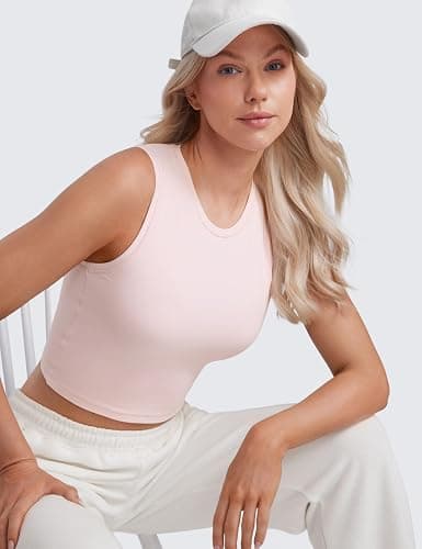 CRZ YOGA Butterluxe Soft Double Lined Tank Tops for Women - Yoga Workout Casual Going Out High Neck Basic Sleeveless Shirt thumbnail 5
