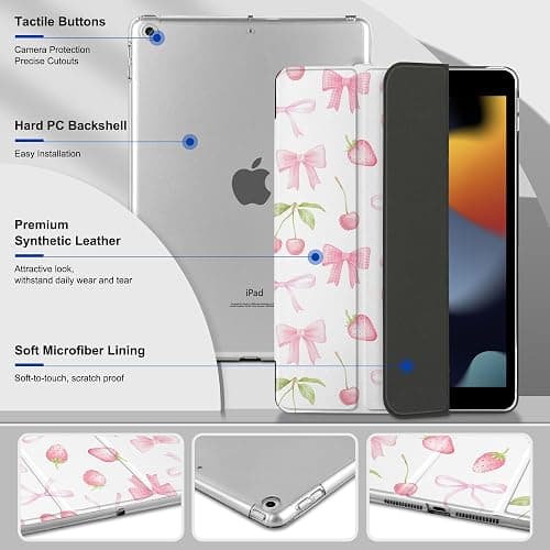 DONGKE Compatible with iPad 10.2 Inch Case 2021 2020 2019, Smart Lightweight Trifold Stand Hard Plastic Transparent Cover Support Auto Sleep/Wake for iPad 10.2" 9th/8th/7th Generation - Cherries thumbnail 5