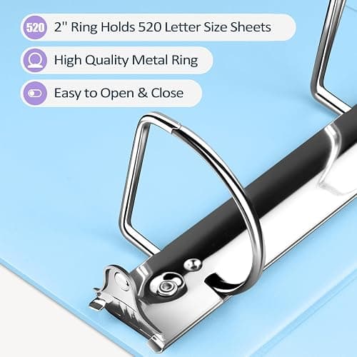 Sooez BinderX Extra Durable 2 Inch 3-Ring Binder, Holds 520 Sheets of 8.5x11 Paper, Customizable View Cover with Inside Pockets, Heavy Duty Binder for School, Light Blue thumbnail 5