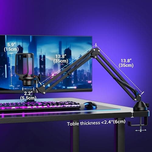 Gaming USB Microphone Set for PC, TONOR RGB Condenser Mic with Boom Arm Quick Mute, RGB Lighting, Pop Filter, Shock Mount, Gain Control for Streaming Podcasting Recording Discord Twitch YouTube TC310+ thumbnail 7