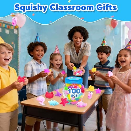 LIKYMO Mochi Squishy Toys Set, 100 PCS Mini Kawaii Squishies, Stress Relief Fidget Toys Party Bag Fillers for Kids Boys Gilrs, Birthday Return Gifts Party Favours(ocean) thumbnail 4