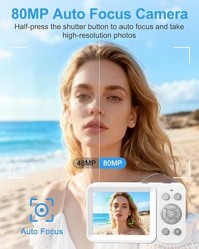 Hoorola Digital Camera, 5K Vlogging Camera for Photography, 80MP Dual Screen Point and Shoot Digital Camera with Auto Focus, 18X Zoom, Flash, 2 Batteries, 32GB Card for Teens and Adults (White) thumbnail 3
