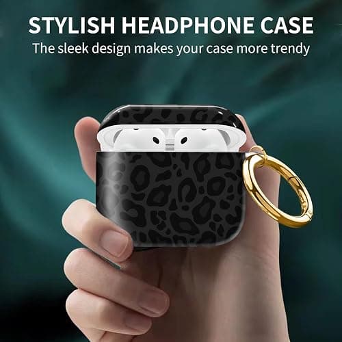 Compatible with AirPod 4th Generation Case Cover with Keychain, Full Protective Shockproof Wireless Headphone Case for Women Men Girl (Grey and Black Leopard) thumbnail 2