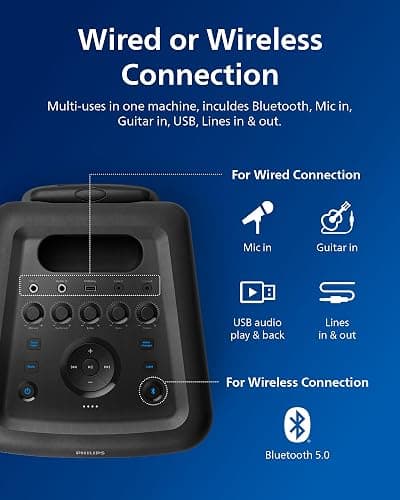 Philips X5206 bluetooth party speaker, portable with wheels, exciting light show, karaoke machine with microphone and Guitar Input, powerful bass & subwoofer, long playtime, perfect for outdoor events thumbnail 7