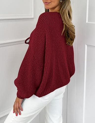 PRETTYGARDEN Women's Tie Front Bow Cardigan Sweaters Chunky Knit Long Puff Sleeve Trendy Fall Winter Jacket Coats thumbnail 2