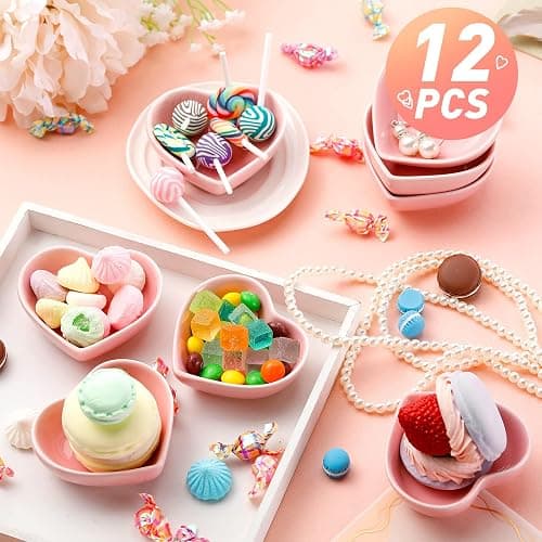 Zopeal 12 Pcs Heart Shaped Bowls Ceramic Dishes Heart Plates Multipurpose Salad Appetizer Plate Cooking Gift for Candy Sauce Sushi Dipping Serving Wedding Anniversary (Pink) thumbnail 2