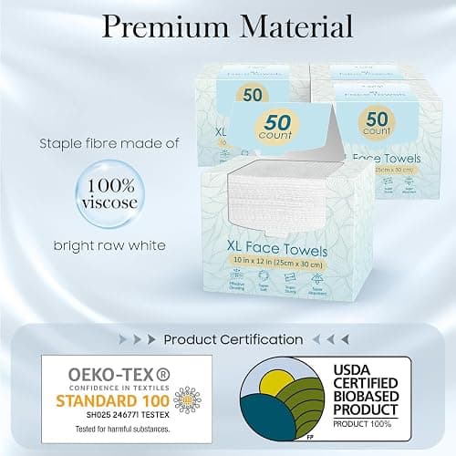 Fygrip 4 Pack of 50 count XL Disposable Face Towels 10” x 12”, 100% Viscose Fibre, Soft & Skin Friendly Face Towelettes Disposable, Facial Tissue Wipes for Women Cleansing thumbnail 2