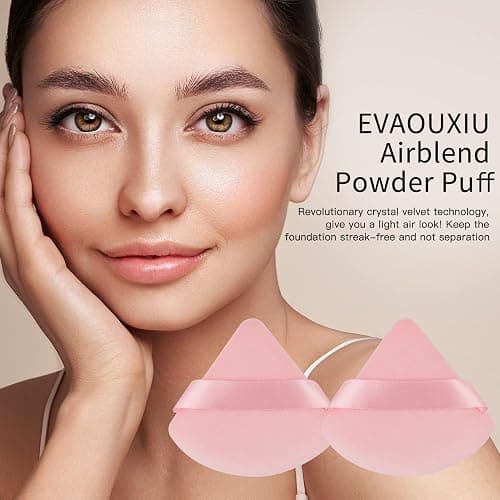 EVAOUXIU Triangle Powder Puff, 2 Pcs, Pink | Soft Plush, Velour, For Face & Setting Powder, Foundation Blender Sponge thumbnail 4