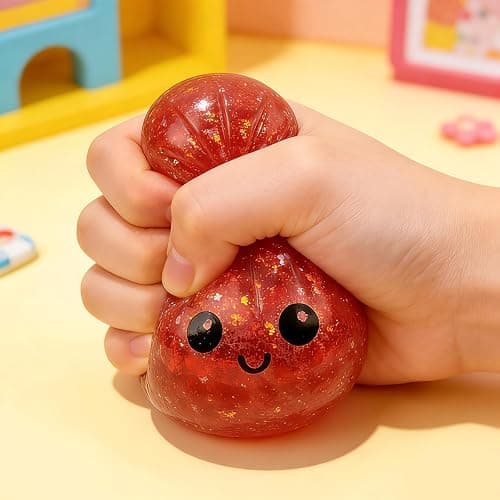 Dumpling Squishies, Glitter Dumpling Mystery Box, 2026 Upgraded Dumplings Stress Balls Fidget Sensory Balls, Squeeze Dough Ball Stress Relief Hand with Food Steamer, Relaxation Gift (Glitter White) thumbnail 2