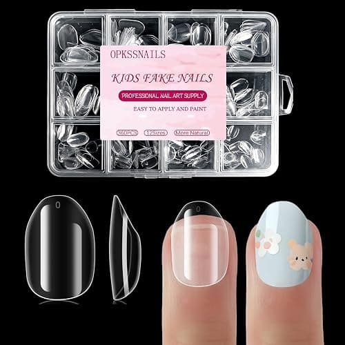 OPkssnails Extra Short Almond Kid Nail Tips,360Pcs Soft Gel Nail Tips Pre-Shaped Press On Nails For Kids,Clear Acrylic Half Matte Full Cover Fake Nail For Kids DIY Extension & Salon Use12 Sizes - Image 1