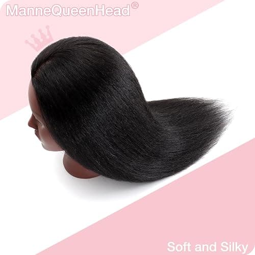 Mannequin Head with Human Hair 16'' Cosmetology Manikin Doll Head with 100% Real Human Hair Mannequin Head for Braiding Hairstylists Cosmetology Students Practice Styling with Free Clamp Holder-Black thumbnail 5