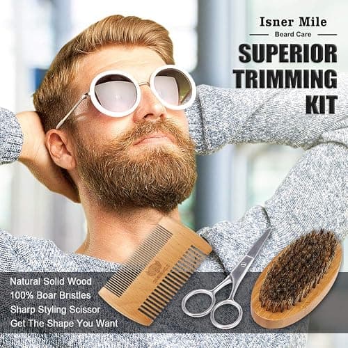 Isner Mile Beard Grooming Kit for Men Care: Trimming Sets with Beard Wash - Oil - Balm - Brush - Comb & Straight Razor, Birthday Christmas Gifts Mens Stocking Stuffers for Him Boyfriend Dad Husband thumbnail 7