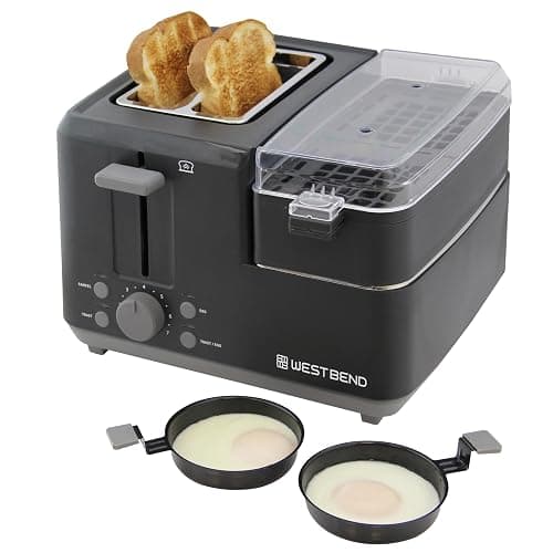 West Bend Breakfast Station 2-Slice Toaster and Egg Cooker/Poacher with Removable Pre-Cooked Meat and Vegetable Warming Tray for Perfect Breakfast Sandwiches, 1200-Watts, Black thumbnail 8