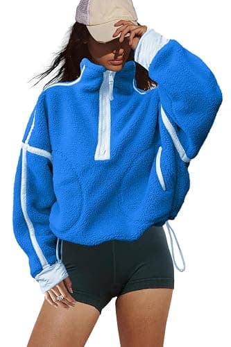 LAMISSCHE Half Zip Sweatshirt Women Oversized Sherpa Jacket V Neck Fleece Pullover Hoodie with Pockets thumbnail 4