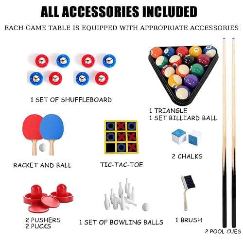 6 in 1 Multi Game Table Folding Pool Table, Billiard, Hockey, Table Tennis, Bowling, Shuffle Board and Tic Tac Toe with All Accessories thumbnail 7