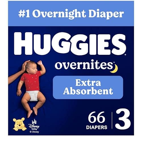 Huggies Overnites Diapers Size 3, 66 Count | Extra Absorbency, Nighttime Leak Protection, 4X Sleep Protection, Pillowy Soft Leg Cuffs, Wetness Indicator, Hypoallergenic - Image 1