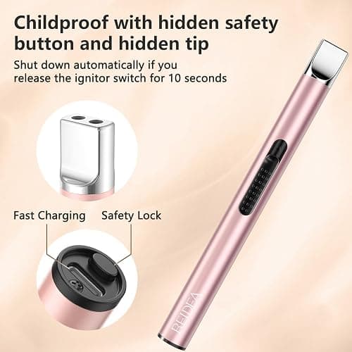 REIDEA Candle Lighter Long USB Rechargeable Arc Windproof Flameless with Safety Switch Buttom for Home Kitchen BBQ Camping Stove thumbnail 4