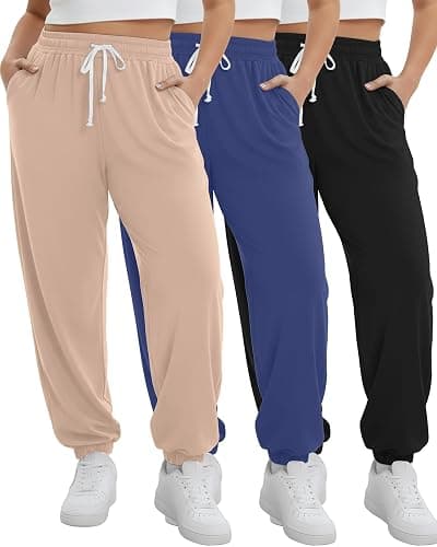 Neer 3 Pack Women's Plus Size Sweatpants Casual Loose Fit Drawstring Joggers Lightweight Athletic Lounge Pants with Pockets - Image 1
