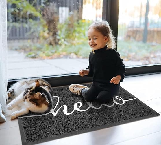 EARTHALL Door Mat 2-Pack Outside Inside Hello Doormat 30"x17.5" Durable Floor Mat Non Slip Mat Ultra Absorb Mud Easy Clean Front Doormat for Garage, Entryway, Patio, High Traffic Areas, Black - 1'6" x 2'6" (Rectangular) - 2pack Hello thumbnail 7