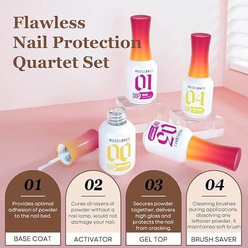 modelones Dip Powder Liquid Set 4+4 Pcs, Dip Powder System Set with Base Coat/Top Coat/Activator/Brush Saver/Manicure Tools for Nail Kit Art DIY Salon - 15ml/0.5oz thumbnail 5
