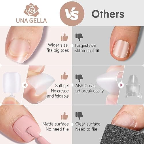 UNA GELLA Toe Nail Tips Full Cover, 216 Pcs Square Round Toe Nail Press Ons Clear Pre-Shape Gel Toe Nail Tips Double Matte Acrylic Fake Toenails Extensions DIY Home Nail Salon for Women, 15 Sizes thumbnail 5