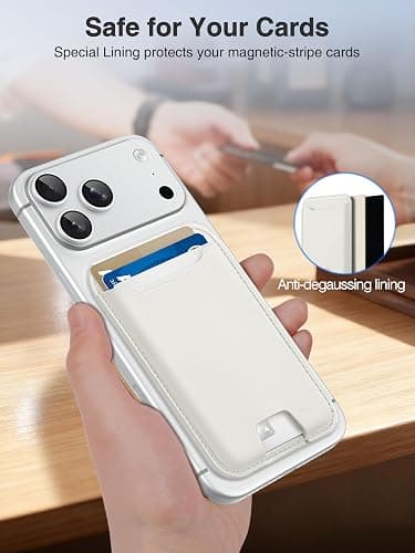 TopMade for Magsafe Wallet, Strongest Magnetic Card Holder for iPhone 17, iPhone 16/15/14/13/12 Series, Leather Magnetic Phone Wallet with Powerful Magnets, RFID Blocking, Fit 4 Cards, Milky White thumbnail 5