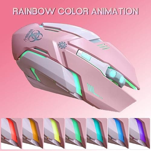 VEGCOO Pink Wireless Gaming Mouse, Silent Click Wireless Mouse with Colorful RGB LED Lights, Rechargeable Computer Mice with Side Buttons and 3 Level DPI, for Laptop and Desktop thumbnail 7