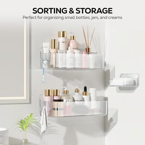 Nieifi Adhesive Wall Shelf, Shower Shelves, Shower Organizer for Bathroom Organization (A-Clear, 3 pieces) thumbnail 9