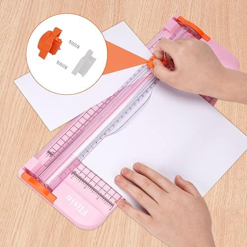 Flisin Paper Cutter,Portable Paper Slicer,12 Inch Paper Trimmer Scrapbooking Tool with Automatic Security Safeguard and Side Ruler for Craft Paper,A4 Paper,Coupon, Label and Cardstock (Pink) thumbnail 3