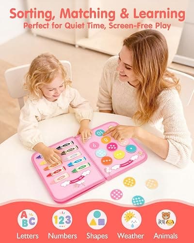 hahaland Busy Board Montessori Toys Busy Book Toddler Girl Gifts Travel Toy | Toddlers Educational Learning Toys with Life Skills, Alphabet, Number, Shape, Color, Weather, Detachable Pages for Car Ride thumbnail 4