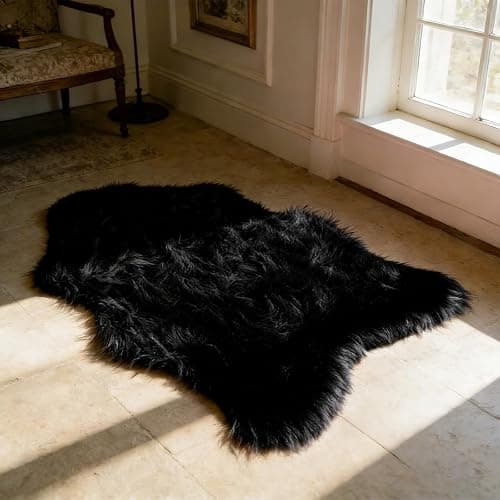 TUOTPE Ultra Soft Faux Fur Rug, Fluffy Shaggy 2 x 3 Ft Sheepskin Fur, Black Plush Faux Area for Bedroom Nursery Living Room thumbnail 4
