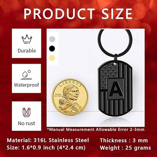 Initial Keychain for Men, A-Z Letter American Flag KeyChain Gifts for Men thumbnail 3