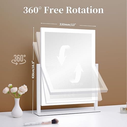 Lighted Vanity Mirror with Lights, Makeup Mirror with Light, 16.7"x 13.2",Three Color Lighting Modes and Dimmable Lighting, Smart Touch Control, 360°Rotation, for Vanity Desk Tabletop,Dressing Room thumbnail 7
