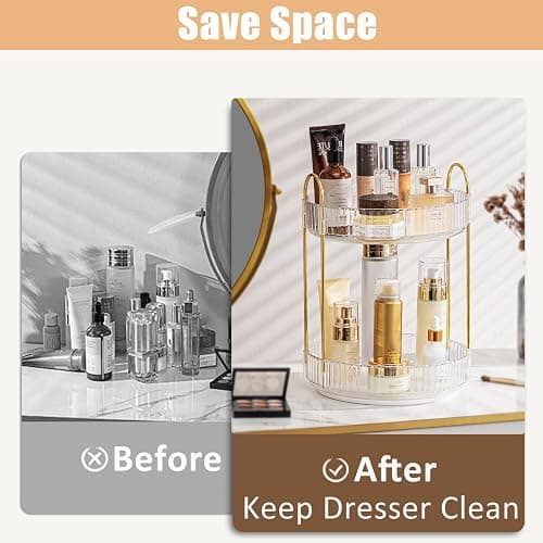 Rotating Makeup Organizer, 2 Tier Large Capacity Perfume Organizer, Cosmetic Organizer for Vanity Bathroom Bedroom, White thumbnail 5