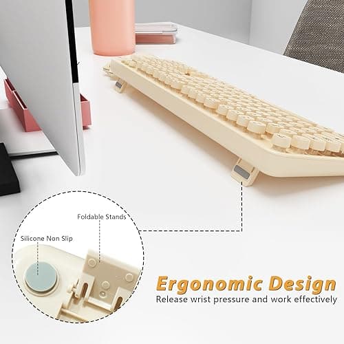 Kootop Wireless Keyboard and Mouse Combo, Cute Colorful 104 Keys Typewriter Retro Round Keycaps Keyboard for PC Laptop,Desktop,Windows, Home and Office Keyboards Coffee - S500 Coffee thumbnail 6