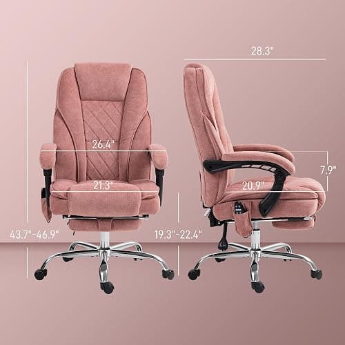 Vinsetto Massage Office Chair with Foot Rest, Executive Computer Desk Chair with 6 Vibration Point and Heat, Reclining Backrest, Swivel Wheels, Adjustable Height, Pink thumbnail 3