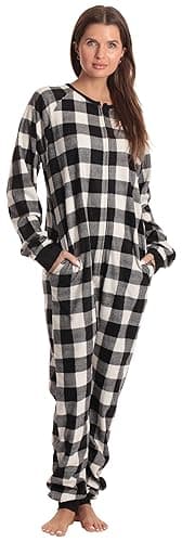 Just Love Printed Flannel Adult Onesie / Pajamas - X-Small Buffalo Plaid - White Black