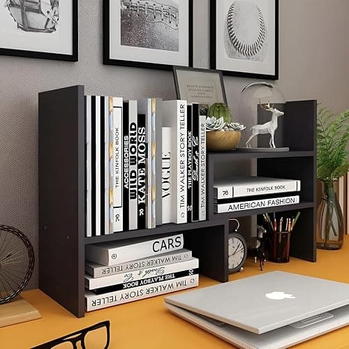 ShellKingdom Desk Shelf Organizer, Desktop Shelves, Adjustable Desktop Corner Shelf, Bookshelf Storage Rack and Cubicle Decor for Desk, Tabletop, School, Office, Dorm Desk Organizer - Black thumbnail 7