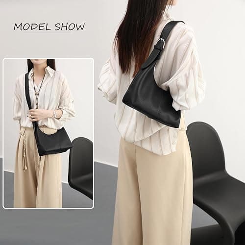 NIUEIMEE ZHOU Hobo Bags for Women Soft Vegan Leather Crescent Shoulder Handbag Slouchy Tote Crossbody Purses thumbnail 2