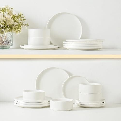 Ruxmirae 6 Piece Dinnerware Set, Modern Minimalist Stoneware Plates and Bowls Sets, Modern Dinner Plate, Salad Plate, Cereal Bowl, Dish Set for 2, Microwave and Dishwasher Safe, Matte White thumbnail 9